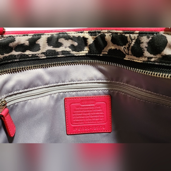 Coach Ocelot Red Leather Black Leopard Print Tote Handbag F25178 - Picture 3 of 15